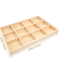 Solid Wooden Jewelry Dish With Thirty Tight Grid Dividers For Rings And Trinkets Great Sink Sidekick Or Vanity Organizer That Keeps Your Counter Clean And Absolutely Dope, showing 30 compartments in natural wood.