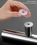 Stainless Steel Glass Door Handle For Indoor And Outdoor Use 80 By 50 Cm showing plastic washer installation detail