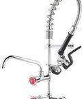 Restaurant Grade Commercial Sink Faucet With Sprayer And Heavy Duty 25 Inch Height Wall Mount Pre Rinse Faucet shown with spray head