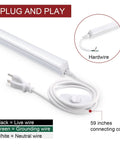 Close-up of plug and play cord for Eight Pack Two Foot LED Shop Lights 6500K 10W 1100LM Linkable For Garage Workshop Ceiling Under Cabinet Lighting