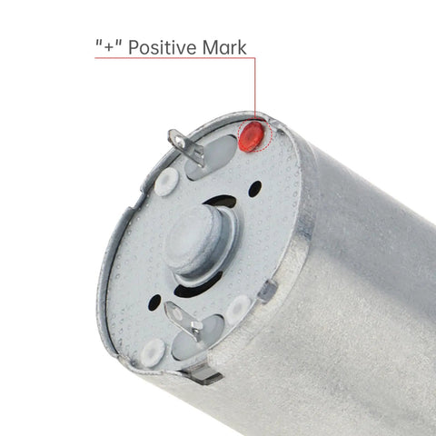 Close-up of Two Pack R370 Micro Water Pump Motor with 3.7V DC Power, Tiny Suction Diaphragm Pump, showing positive terminal.