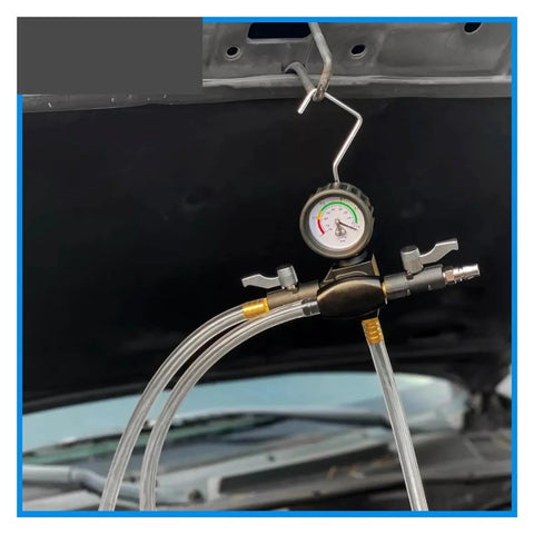 No Sweat Vacuum Coolant Refill Kit Compatible With Tesla Model S X 3 Y showing gauge and hoses for coolant maintenance.