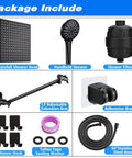 Upgraded 12 Inch Black Shower Head With Handheld Spray And Rainfall Showerhead High Pressure Combo With Hose And Extension Arm Filter For Hard Water Includes Four Hooks package contents