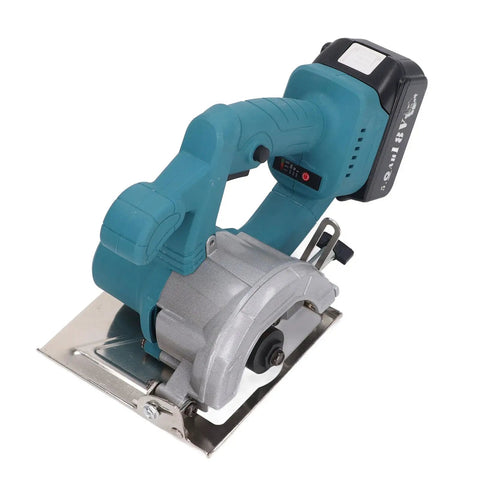Pro Grade 18V Cordless Circular Saw Delivers Kickass Torque And Lightning Fast 11800 RPM Cuts Slices Hardwood With Ease Using A Rock Solid 4 Inch Blade Adjustable Bevel And Boss Level Handle from a side angle.
