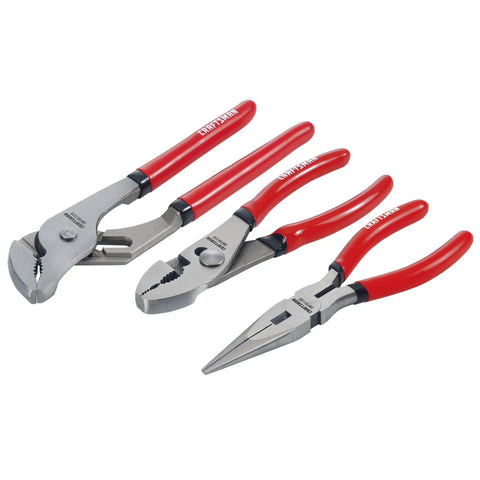 Three Piece Pliers Set With Long Nose, Slip Joint, And 8 Inch Groove Joint Pliers For Tough Jobs, drop forged steel with red grips