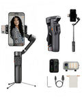 ISteady V3 3 Axis Smartphone Gimbal With Magnetic AI Tracking Removable Remote Built In Telescopic Rod And Tripod shown with accessories