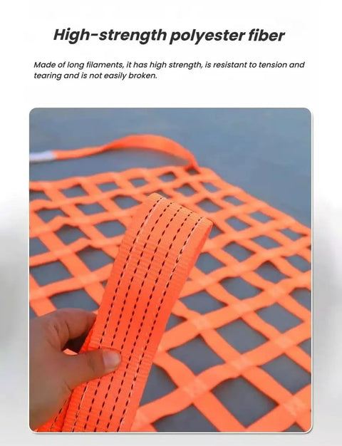 Heavy Duty Reusable Cargo Net With Reinforced Straps For Safe Hoisting And Transport 3 Ton Capacity 240 By 240 Cm Grid 15 Cm Mesh Durable Polyester