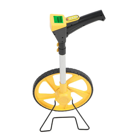 Kickin Ass Digital Measuring Wheel With Foldable Frame And Bright LCD Screen showing a compact design with yellow wheel and black handle.