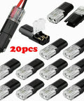 20Pcs 2 Pin Spring Wire Connectors No Soldering Required Screwless Quick Connectors Cable Clamps Terminal Blocks For LED Strip Lights Easy Two Way Install Safe Fast Wiring, black polycarbonate material, 20 pieces shown.