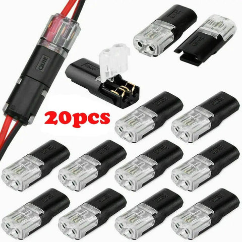 20Pcs 2 Pin Spring Wire Connectors No Soldering Required Screwless Quick Connectors Cable Clamps Terminal Blocks For LED Strip Lights Easy Two Way Install Safe Fast Wiring, black polycarbonate material, 20 pieces shown.