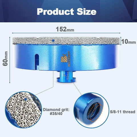 6 Inch Diamond Core Drill Bit For Porcelain Tile Ceramic Marble Granite Drilling Vacuum Brazed Diamond Hole Saw Pro Grade