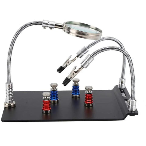 Third Hand Soldering Station With 3X LED Magnifying Lamp Magnetic PCB Clamp And Flexible Arms for precise hands free soldering