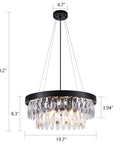 Bold Black Drum Polygon Crystal Chandelier, 4 Light Modern Ceiling Fixture With Sleek Matte Black Finish, dimensions diagram