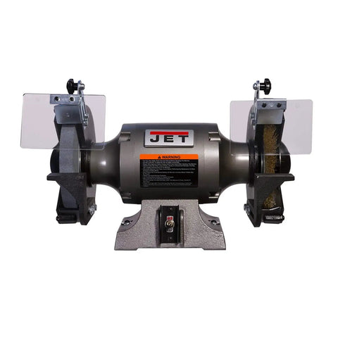 Eight Inch Bench Grinder With Wire Wheel And Knockout Reversible Bench Vise One Horsepower Shop Ready Combo view with clear shields.