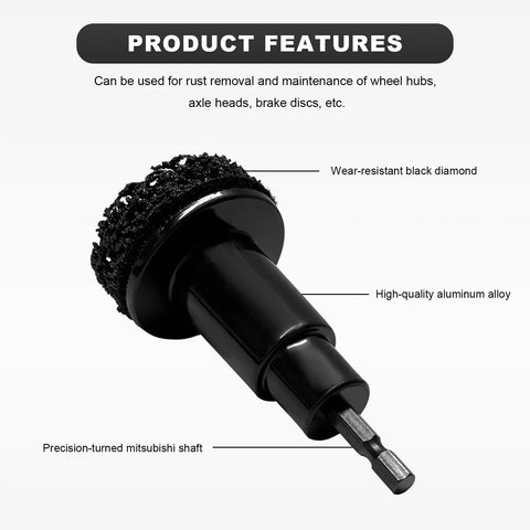 Pro Grade Wheel Hub Cleaning Kit With Brake Resurfacing and Three Rust Removal Pads, aluminum construction, wear-resistant black diamond.