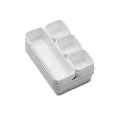 Interlocking Bin Pack 8 Piece Set For Home Organization And Office Storage Junk Drawer Friendly Modular Drawer Organizer System With Durable Non Slip Bins In White Custom Configurations For Shelves Desks And Cabinets