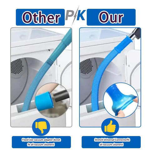 Comparison of fixed size vacuum adapter and Dryer Vent Cleaning Kit With Lint Vacuum Attachment And Stretch Universal Connector.