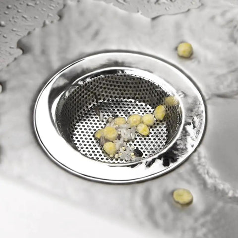 2 Pack Kitchen Sink Strainer Basket Rust Resistant Stainless Steel Large Food Catcher with debris in drain.
