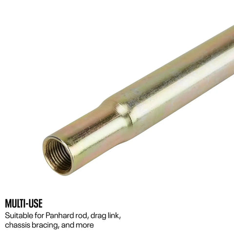Durable Steel Tube For Five Eighth Inch Thread Rod Ends, Seven Eighths Inch Outer Diameter, Thirteen Inch Length, Zinc Plated For Corrosion Resistance, Dual Right Hand And Left Hand Threads For Quick Length Adjust, Knurled Grip For Easy Spinning, threaded tube end