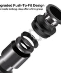 Exploded view of push-to-fit connector in One Quarter Inch Drip Irrigation Fittings Kit, showing internal locking mechanism.
