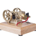 Dope Little 1.6cc Metal Adjustable Speed Micro Horizontal Water Cooled 4-Stroke Gasoline Engine With Wooden Base for STEM Education and Science Demos Today, brass engine on wood base
