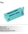 Universal IC Test ZIF Socket 20 Pin 3.0mm Pitch For Microcontrollers Chips And Breadboards, Easy Locking Clamp, 5 Pack
