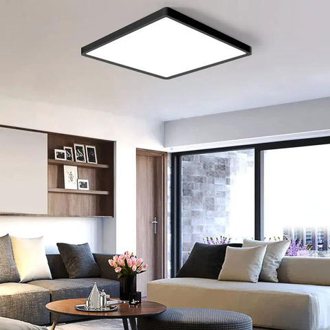 12 Inch 24W LED Ceiling Light Flush Mount Black Square Low Profile Fixture 5000K Daylight White 3200 Lumens in living room