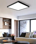 Living room with Two Pack 12 Inch 24W Flush Mount LED Ceiling Light Square Black 5000K Daylight, 3200 Lumens, Ultra Bright Ceiling Fixture