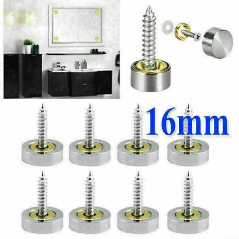 Stainless Steel Mirror Screws 16mm Silver Decorative Glass Fixings With Copper Washers For Bathroom Wall Mounted Mirror