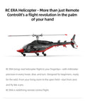 RC helicopter with black and red design, showing side view, labeled "RC ERA A61," millimeter precision, beginner-friendly