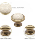Crackle Finish Ceramic Cabinet Knobs With Heavy Duty Zinc Alloy Core Decorative Furniture Hardware Badass Grip Quality Sweet Vintage Charm Smooth Kitchen Bedroom Bathroom Drawer Handle Setup with intricate detail.