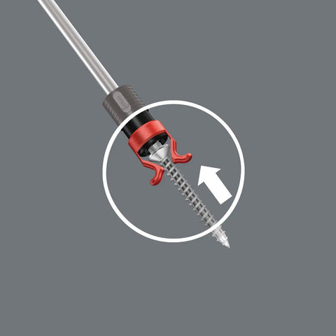 Close-up of Round And Hex Screw Gripper With Holding Function Quick Change Bit Holder showing screw holding mechanism.