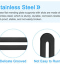 Close-up of Heavy Duty Stainless Steel Flat Mending Plates With Single Slots highlighting grooved design and rust-resistant quality.