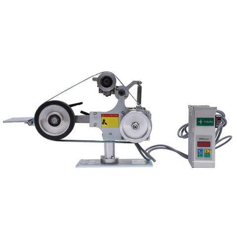 Heavy Duty 550W Desktop Belt Sander And 110V Bench Polisher Rugged Steel Frame Sanding Machine with stepless speed control.