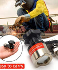 600A magnetic welding ground clamp with switchable magnet; front view, inset shows handheld close-up.