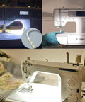 Top Shelf Quality 12 Inch Led Light Strip For Sewing Machines With Slick Touch Dimmer, mounted on a sewing machine showing bright light.
