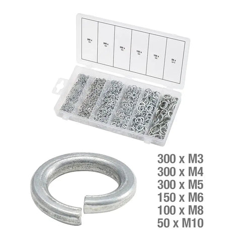 Heavy Duty Spring Washer Assortment Kit Built Tough For Garage Hustles And Auto Repair Projects Featuring Locking Discs In Metric Sizes M3 Through M10 With A Solid Pack Of 1200 Pieces - detailed view of washers.