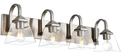 32 Inch Vanity Light Fixture Brushed Nickel Wall Sconce With Clear Glass Shades Vintage Farmhouse Bathroom Lighting Four Light Mount For Mirror And Vanity