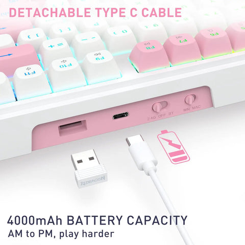 Beast Mode Full Size Gaming Keyboard With Real Gasket Mount And Dope Rgb Backlighting showing Type C cable port and wireless adapter.