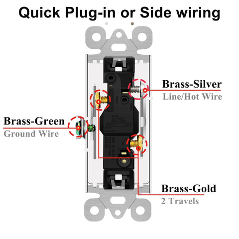 Three Way White Light Switch 4 Pack 15A 120 To 277V Rocker Switches For Single Pole Or Three Way Lighting Home And Office Grade UL And CUL Certified Durable Gloss Finish Easy Install wiring diagram with brass terminals