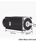 NEMA 34 closed-loop stepper motor with brake; black body, silver faceplate, 14 mm shaft with 5 mm key.
