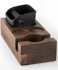 Wooden Espresso Knock Box And Tamper Holder Station With Non Slip Base Fits 58mm Portafilter, featuring a solid wood design and tamper slot.