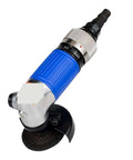 Heavy Duty 2 And 3 Inch Pneumatic Angle Grinder 50Mm Air Powered Polisher And Sander Built For Daily Shop Hustle And Real Tough Metal Jobs That Get Done Right with blue grip and black sanding disc.