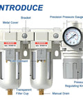 Three Eighths Inch NPT Air Dryer For Compressor With Water Separator And Dual Filter Regulator Combo 5 Micron Brass Element