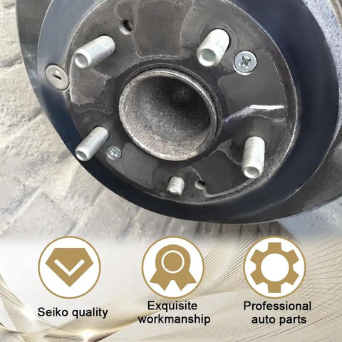 Close-up of installed 5 Pack Steel Wheel Studs And Lug Bolts, 49mm Long M12x1.5 Replacement, showcasing quality and workmanship.