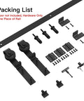 36 Inch Single Bifold Sliding Barn Door Hardware Kit for Closet Doors With Space Saving Track and Quiet, Smooth Rollers, Side or Top Mount Swivel Wheels, 40 Inch Track Length, Door Not Included, No Fuss Install and Durable Hardware components shown.