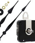Beefy High Torque Clock Movement Kit With Long Shaft And 12 Inch Spade Hands, Two Hooks Included, close-up view of components
