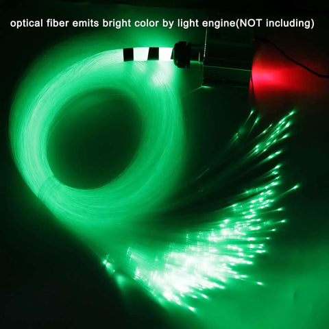 Dope PMMA Fiber Optic Cable Strands 0.75mm 3m end glow emitting bright green light from LED engine, ceiling decoration