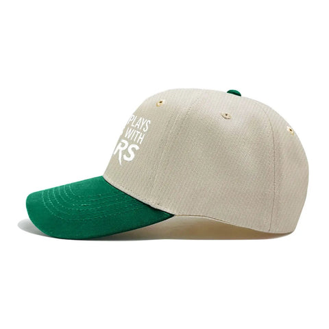 Breathable Cotton Women Dad Hat with Adjustable Strap Lightweight Summer Cap beige with green brim side view