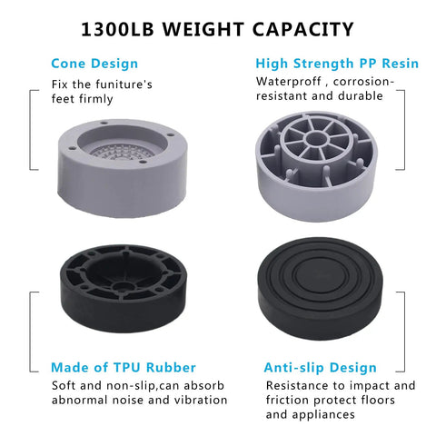 Beefy Heavy Duty Furniture Risers Set Of 4, 2 Inch Round Bed Lifts with 1 and 3 Inch Inserts showing cone and anti-slip design